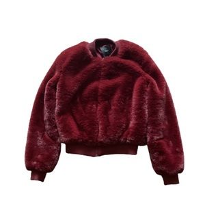 small burgundy red faux fur jacket